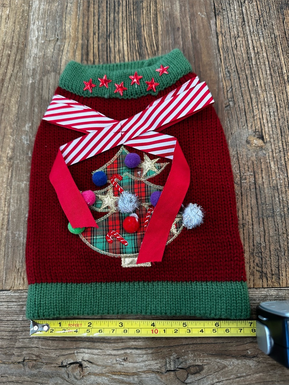Festive Red and Green Knit Dog Sweater for Christmas - Picture 5 of 8